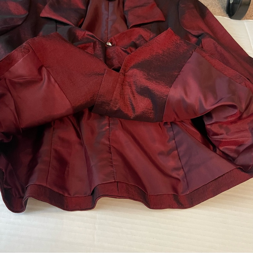 Cachet Satin Ruby Red Rhinestone Jacket Size 10 - image 7